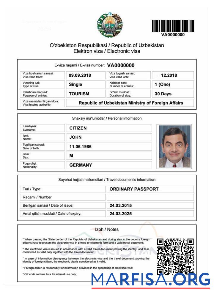 Realistic Uzbekistan e visa template